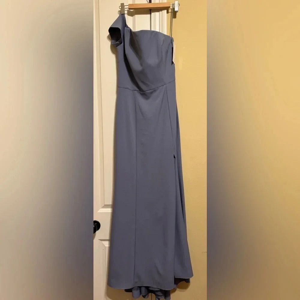 Amsale Yana Slate Crepe Prom Bridesmaid Formal Dress Long Size 12 - Picture 3 of 15